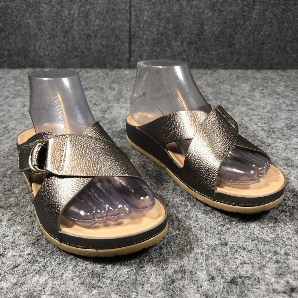 Patrizia Rutha Sandals Womens Size 7.5-8 Gold‎ Faux Leather Slide Comfort Shoes